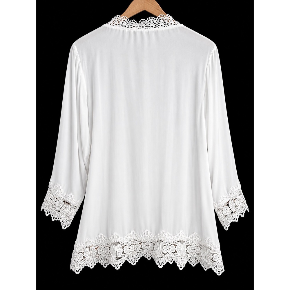 Catherine Malandrino White Crochet Lace Trim Pleated Blouse 2X New - Picture 3 of 4